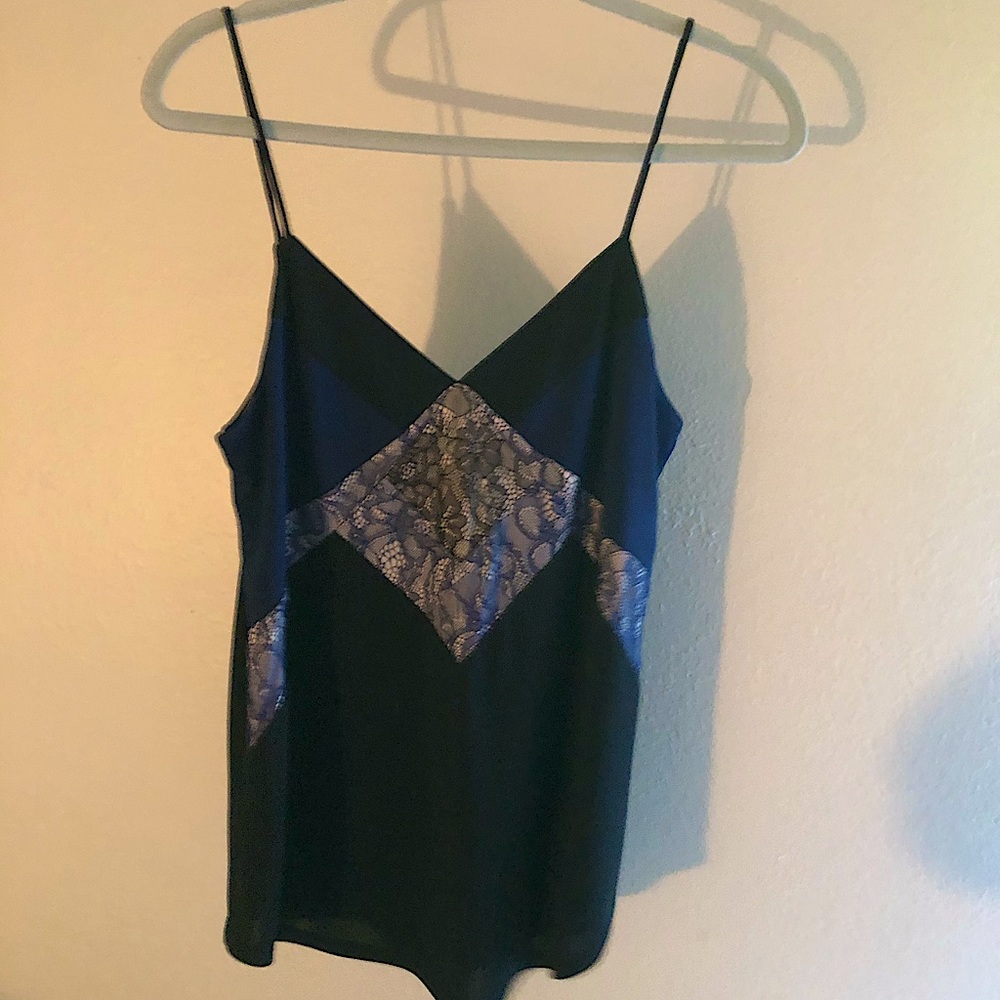 Lace color block spaghetti strap blouse